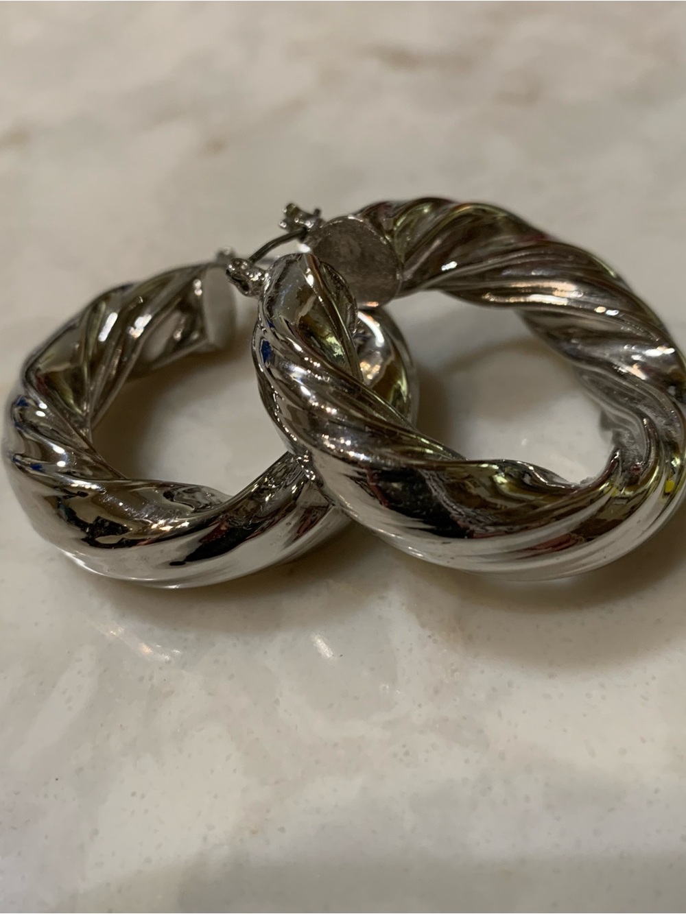 Polished Silver Twisted Hoop Earrings for Women